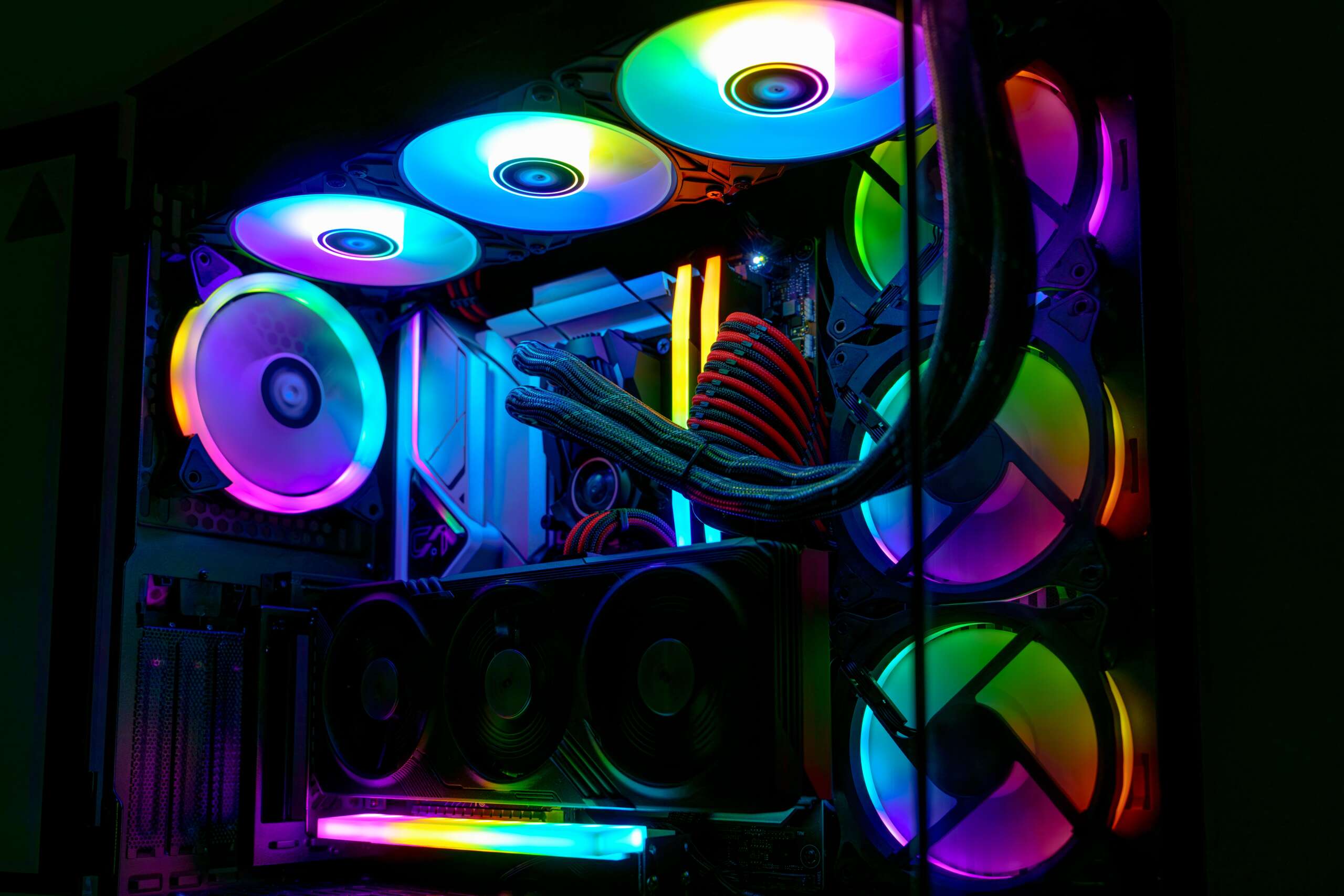 Showcase of a Desktop Computer with Multicolored Lighting Effects and a Transparent Side Panel